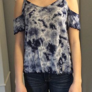 American eagle tie die of the shoulder shirt